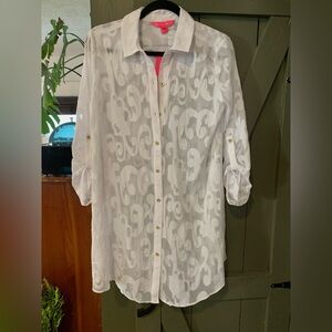 NWT Lilly Pulitzer White Sheer Button Down Shirt Duster Swimsuit coverup